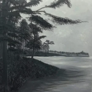 Safe Haven #1 grayscale coastal landscape painting by Michael M. Ponce